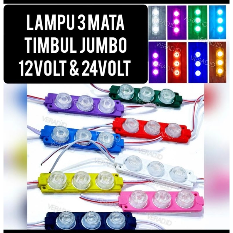 Modul Led lampu kolong mobil motor truk lampu 3 mata jumbo timbul besar 7520 3030 3W 12V 24V variasi harga termurah