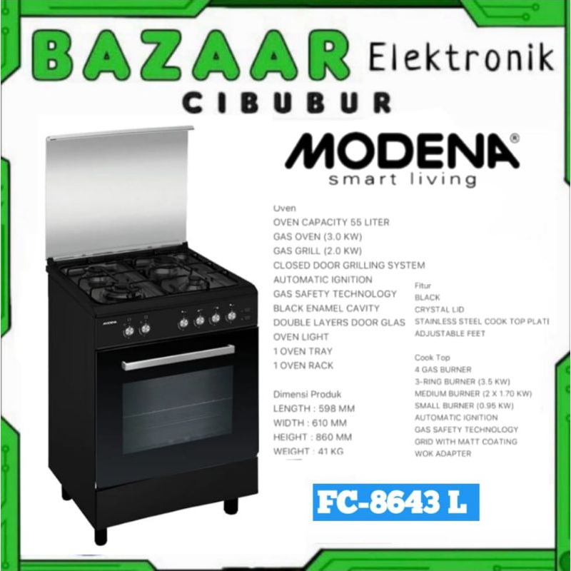 KOMPOR FRESTANDING MODENA FC 8643 L / FC8643L KOMPOR STANDING 60CM