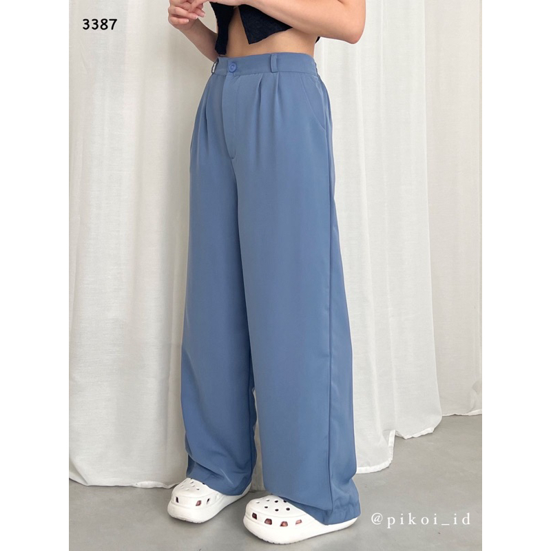 Celana panjang wanita hitam basic / highwaist pants korea / Celana wide leg sage kekinian 3387