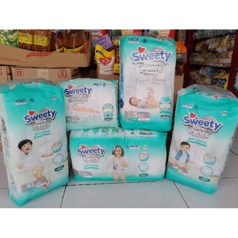 PAMPERS BAYI MURAH Sweety Silver NBS-20/S32/M30/L30/XL26