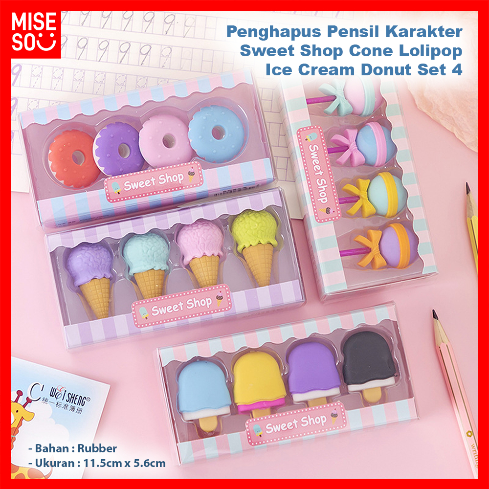 

Penghapus Pensil Set 4 Karakter Sweet Shop Cone Lolipop Ice Cream Donut 837