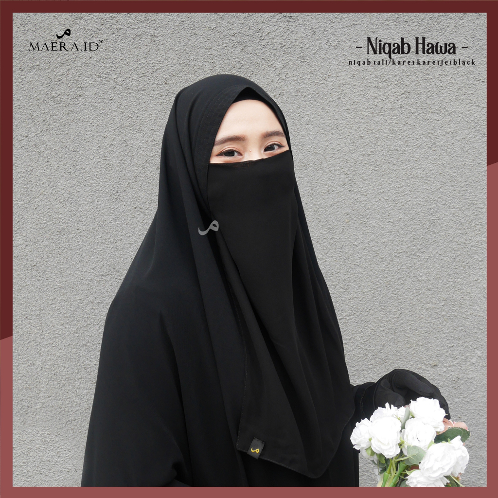 Niqab Cadar Karet atau Tali 2 Layer Sifon Silk Jetblack Premium HAWA By Maera