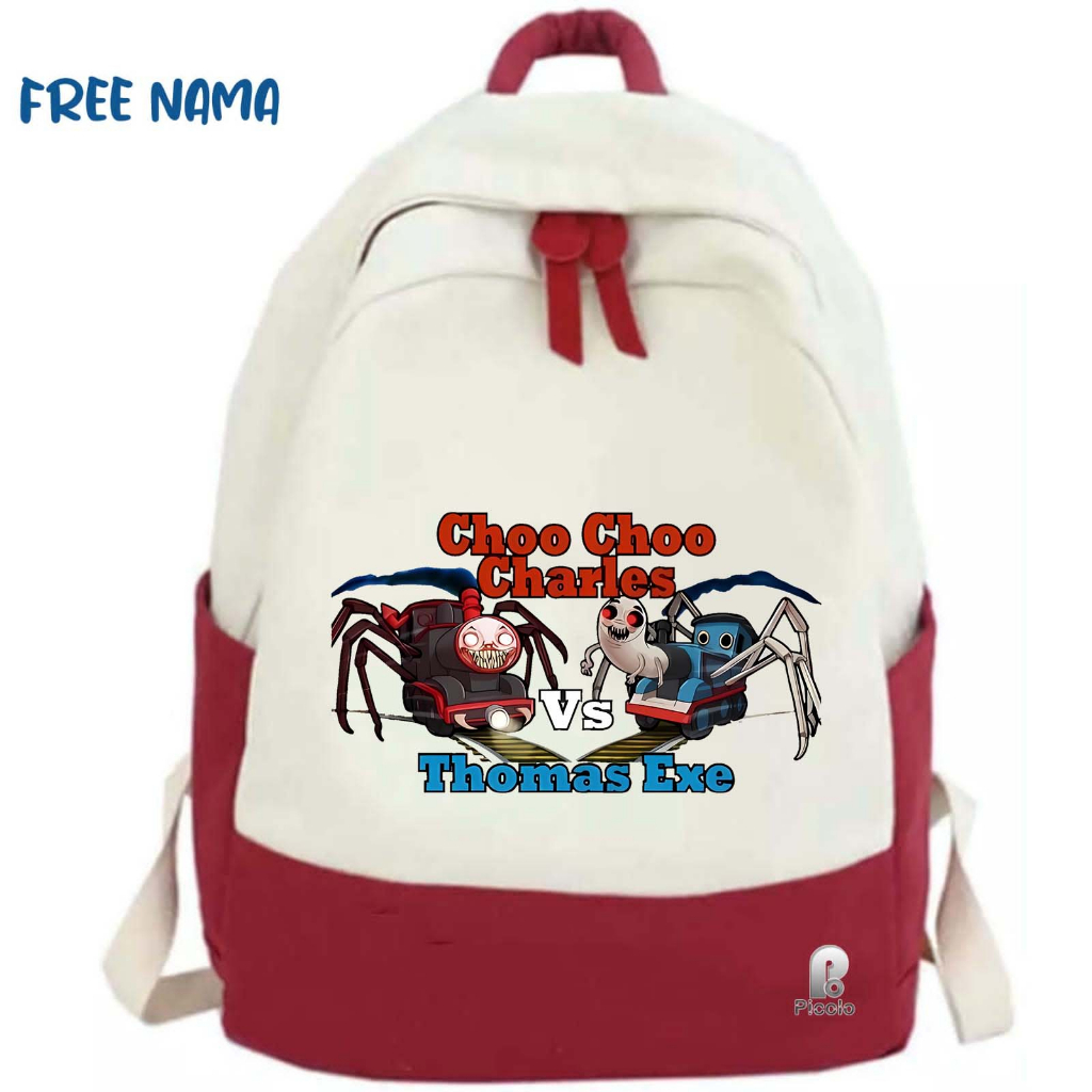 TAS RANSEL BACKPACK ANAK SEKOLAH MOTIF KARAKTER KARTUN CHOO CHOO CHARLES VS THOMAS EXE UNISEX (FREE NAMA)