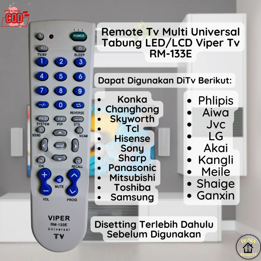 Remot Remote Tv Multi Universal Viiper RM-133E Tanpa Dus