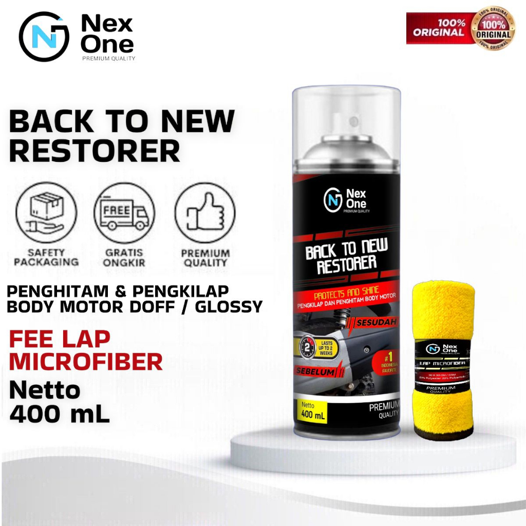 NexOne Back To New Restorer - Pengkilap &amp; Penghitam Body Motor free Lap Microfiber