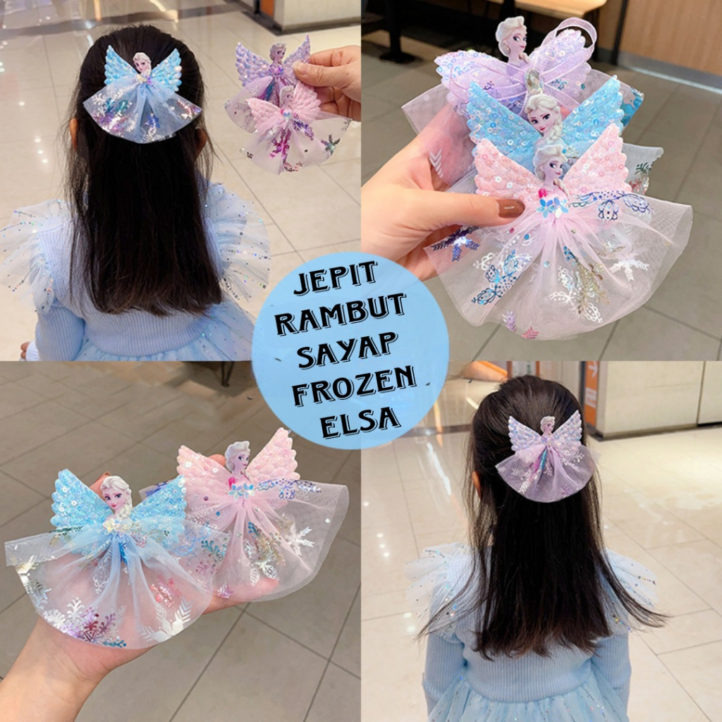 (Hello Girl)F208 Jepit Rambut Anak Frozen Elsa Sayap Gaya Korea Import