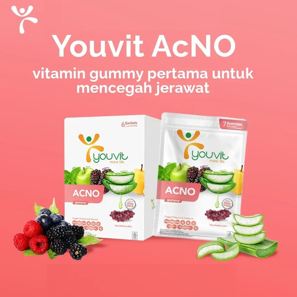 Youvit Acno Gummy 7 Day With Niacinamide &amp; Aloe Vera 28gr Multivitamin Wajah Anti Jerawat