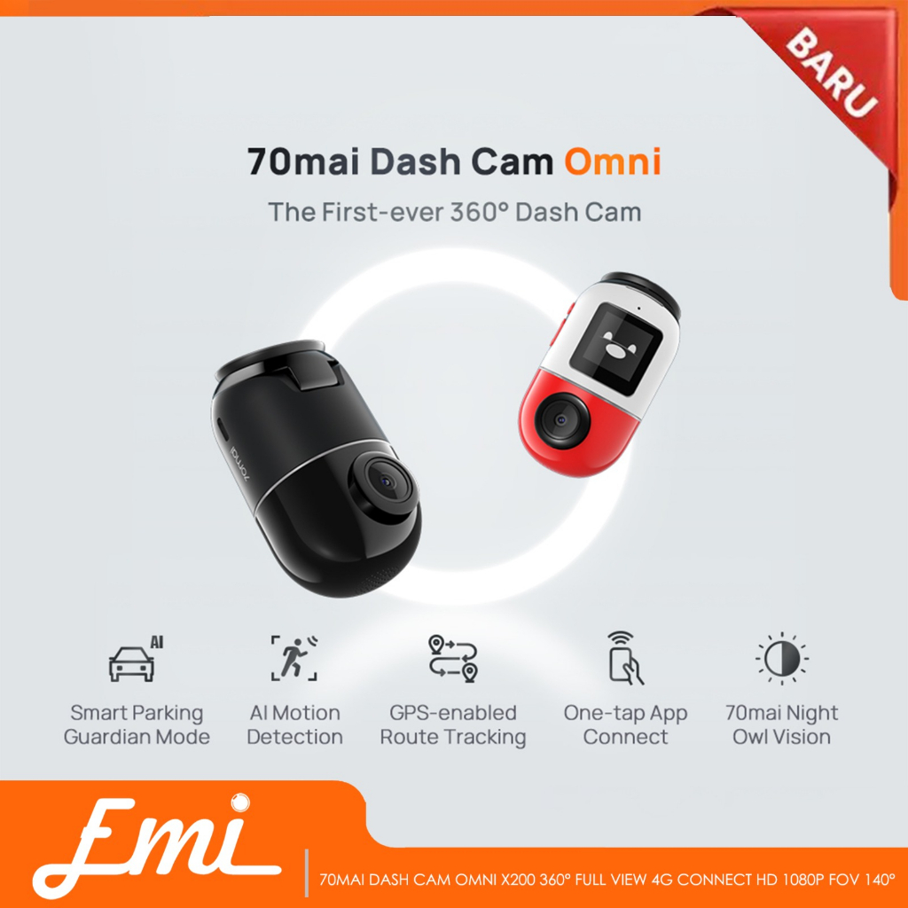 70mai Dash Cam Omni X200 360° Full View 4G Connect HD 1080P FOV 140°