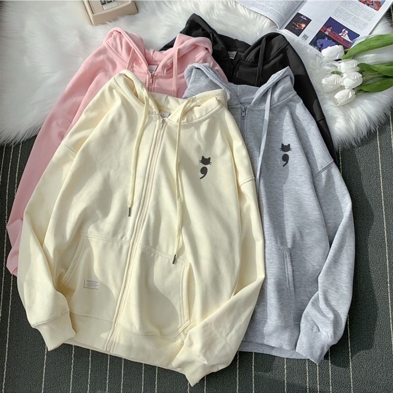 Parisdivarious Jaket Sweater Hoodie Jemper Comma Cat Bahan Fleece Size S - XXL (Pria &amp; Wanita)