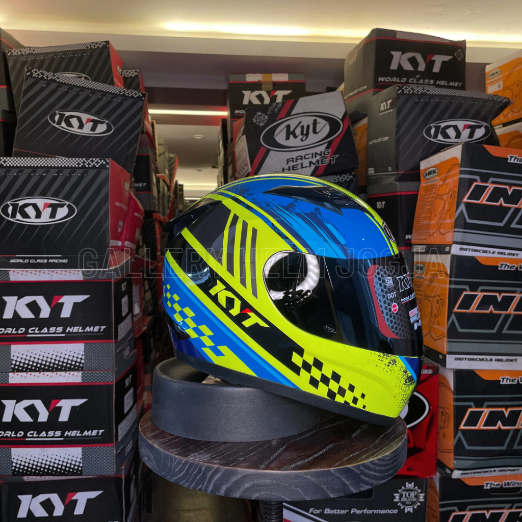 KYT R10 #4 Yellow Fluo Blue / Helm Full Face / KYT Full Face / KYT R10 seri 4 yellow blue