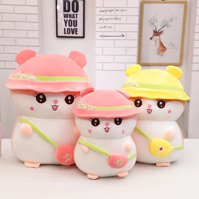 Boneka Hamster Imut Hewan Lucu With Topi dan Tas Boneka Bayi Untuk Kado Ulang Tahun ukuran 30 CM