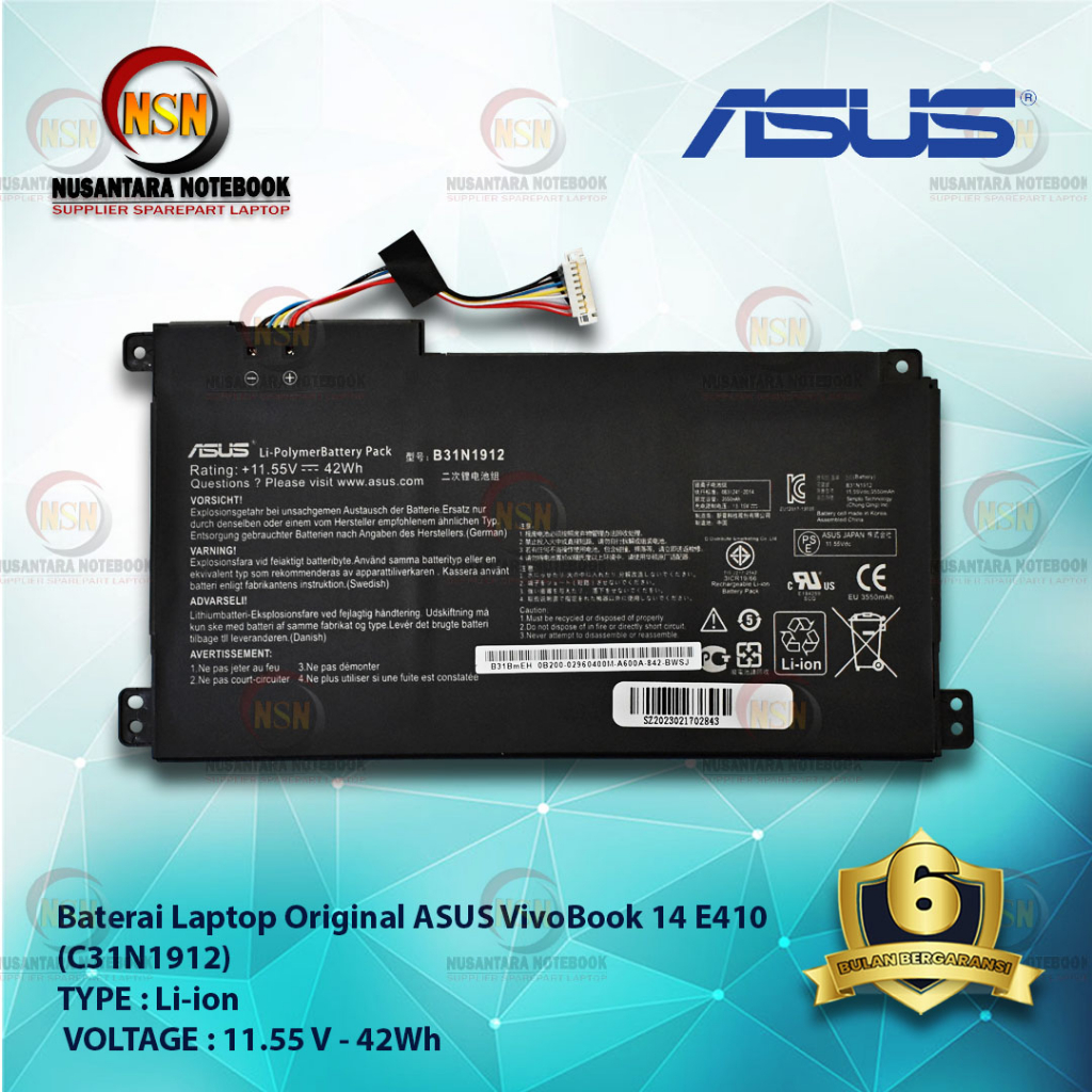 Baterai Original Asus VivoBook 14 E410 E410M (C31N1912) 11.55V 42Wh