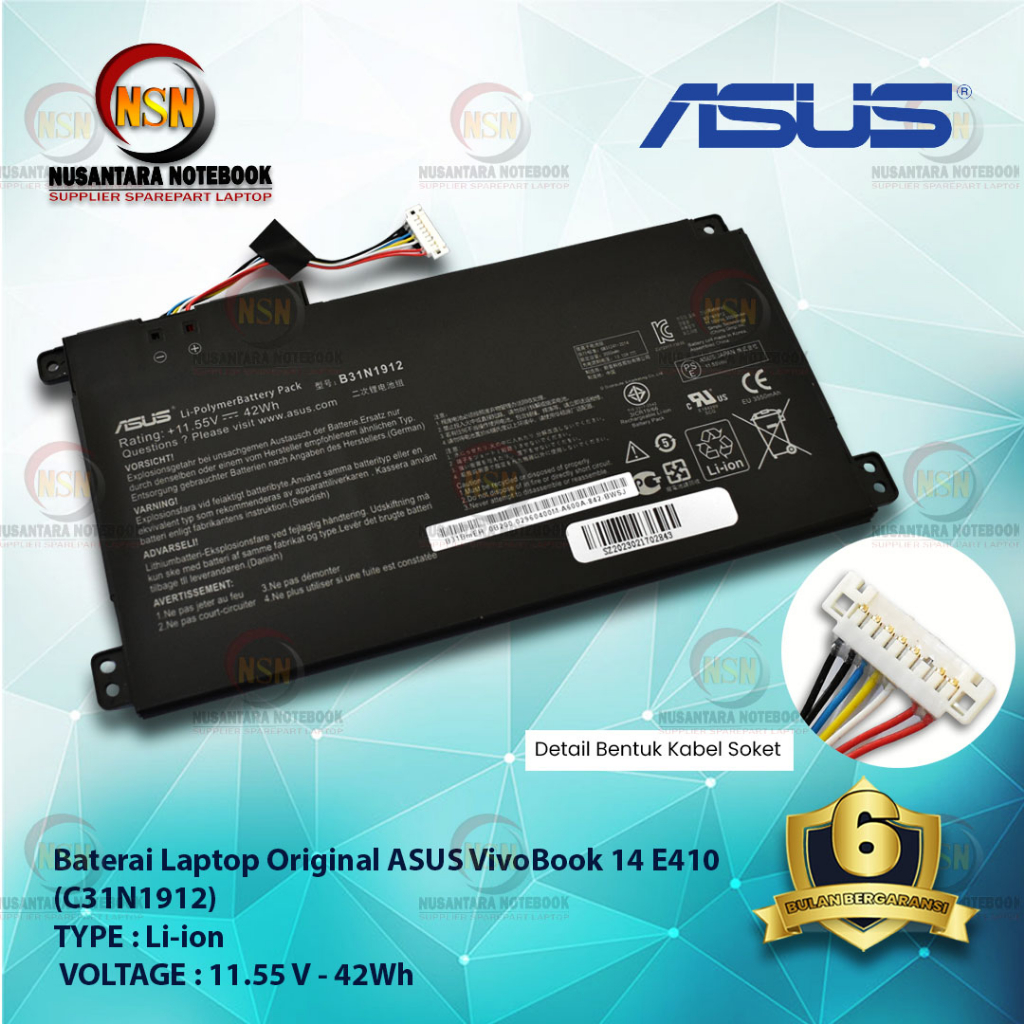 Baterai Original Asus VivoBook 14 E410 E410M (C31N1912) 11.55V 42Wh