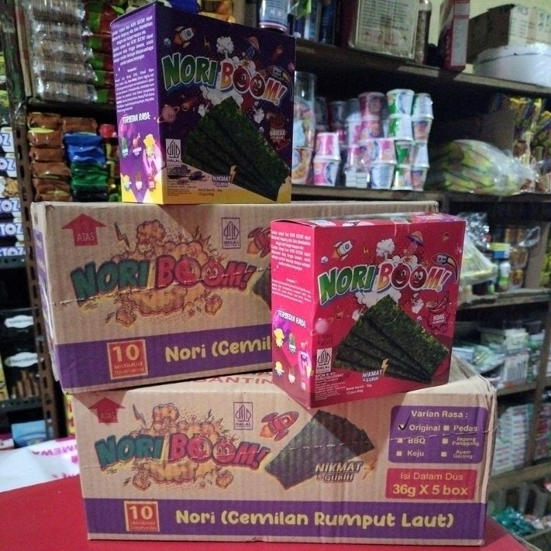 

NORI BOM harga (1 dus) isi dalam dus 5 box X 36g