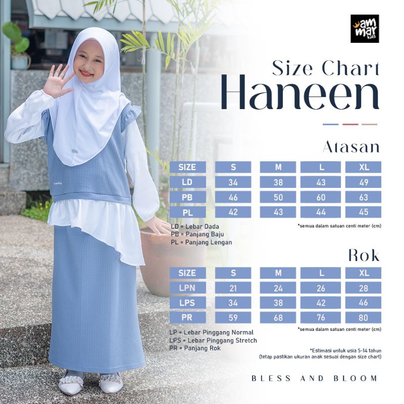 Pakaian Muslim Anak Perempuan Setelan Blouse dan Rok 3 - 12 Tahun Haneen One Set Premium Ammarkids Usia 4 5 6 7 8 9 10 11