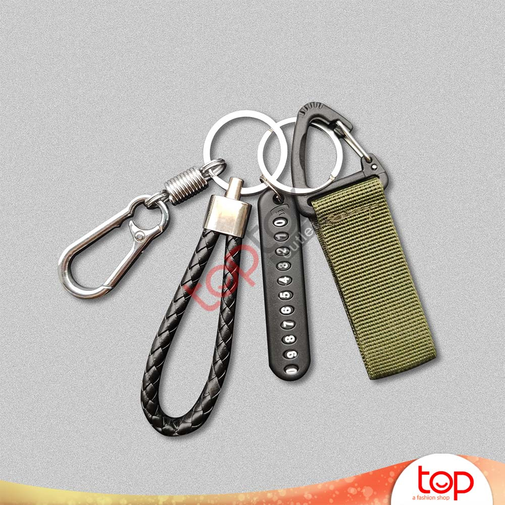 1 set 4 pcs Gantungan RANTAI Kunci Motor Mobil Kulit Genuine Leather Keychain Premium