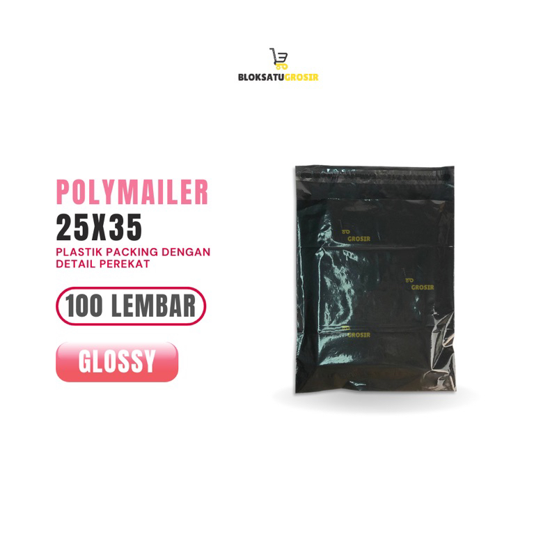 Plastik Polymailer Hitam Glossy Premium Grosir 25x35 cm isi 100 lembar Tebal Plastik Amplop Kurir Pl