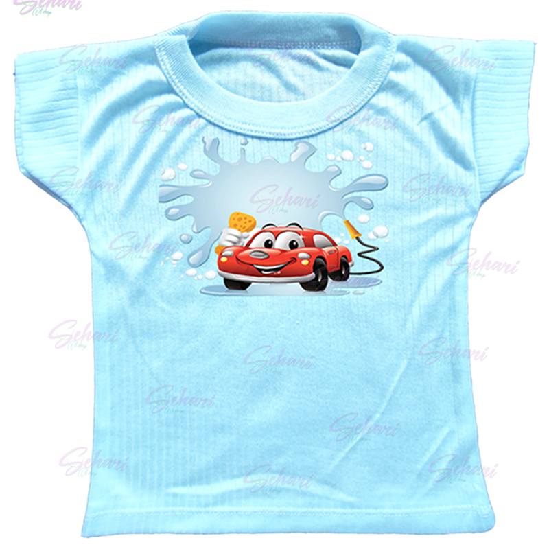 6 pcs kaos oblong bayi 6-12 bulan dengan motif mobil