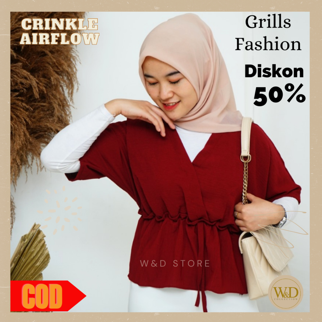 ATASAN WANITA BLOUSE KASUAL POLOS CROP KRINGKEL AIRFLOW