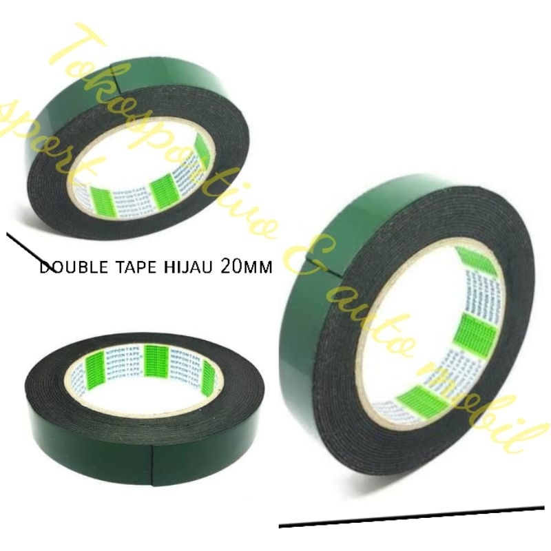 PEREKAT DOUBLE TAPE ISOLASI BOLAK BALIK FOAM BUSA HIJAU 20MM