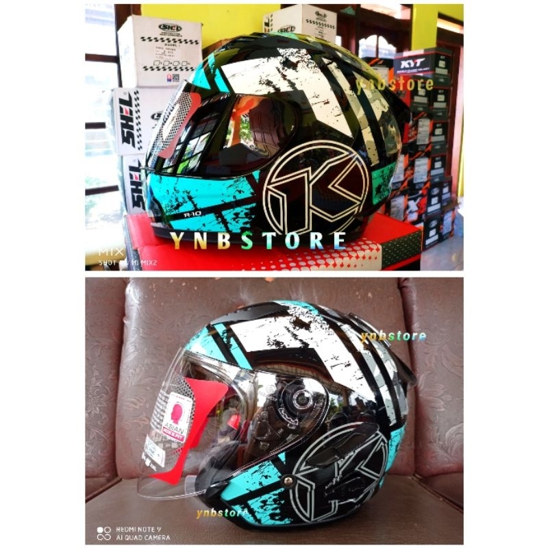 Helm KYT Couple R10 Seri 3 Aqua Blue Biru Fullface + Galaxy Flat R Seri 5 Halfface Aqua Blue Biru Or