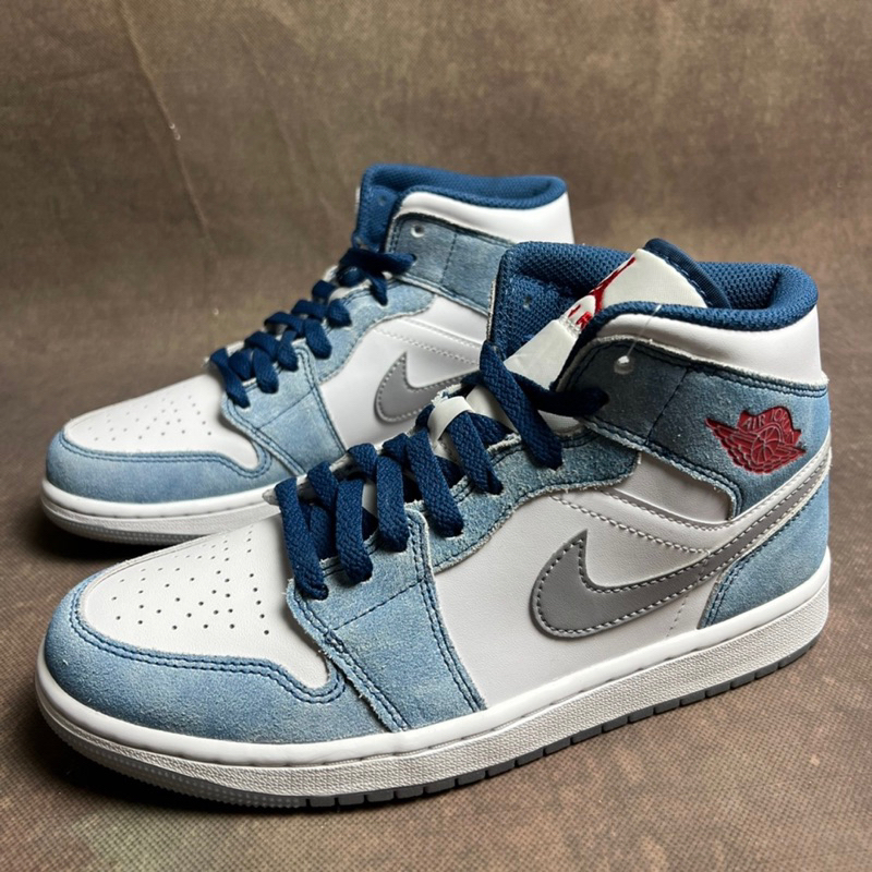 Nike Air Jordan 1 Mid French Blue Fire Red 100% Authentic