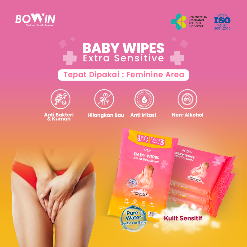 Bowin Baby Wipes Pure Water Newborn &amp; Sensitive Skin [Buy 1 Get 2 = Total 3 Packs]