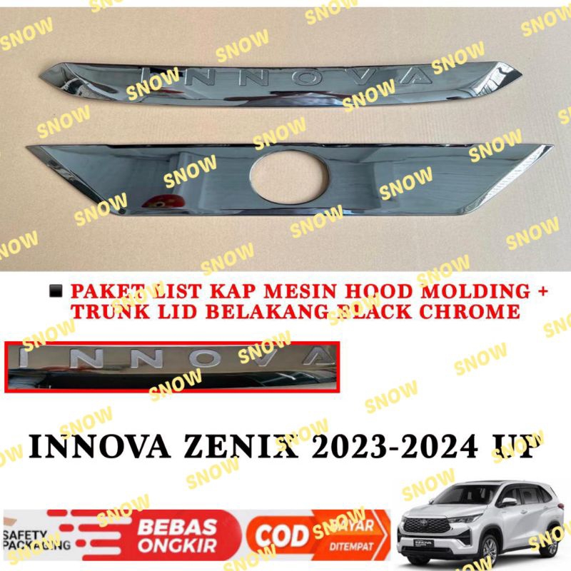 Paket List Kap Mesin Hood Molding Trunk Lid Bagasi Belakang Innova Zenix 2023 2024 Black Chrome