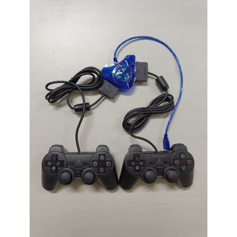 CONVERTER DOUBLE BIRU + STIK PS2 GETAR HITAM