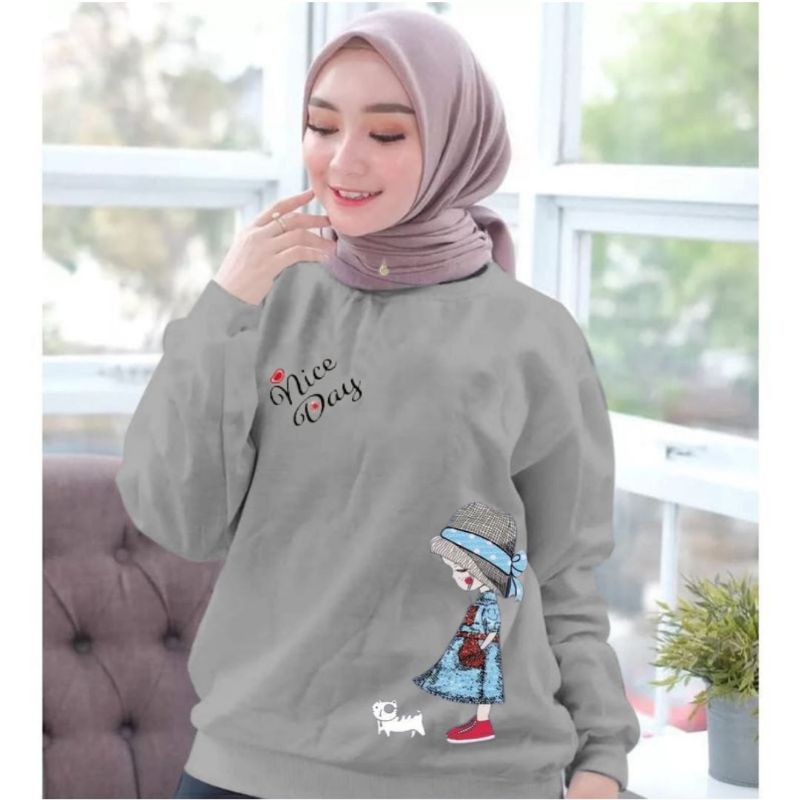 Baju lengan panjang wanita terbaru NICE DAY / Kaos Distro Keren / kaos Trendy,  Gaul  dan Kekinian / kaos model sweater