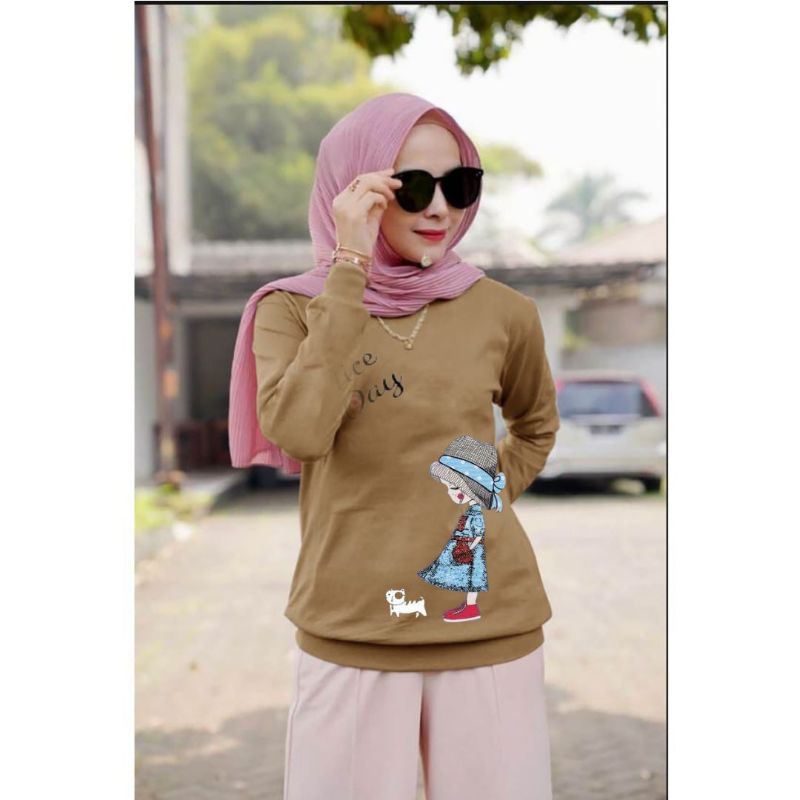 Baju lengan panjang wanita terbaru NICE DAY / Kaos Distro Keren / kaos Trendy,  Gaul  dan Kekinian / kaos model sweater