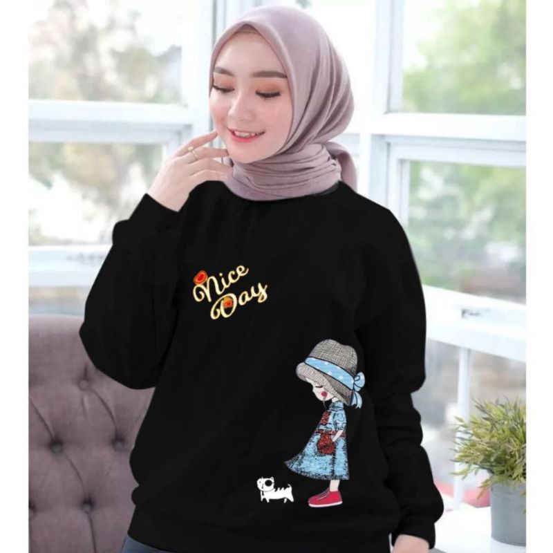 Baju lengan panjang wanita terbaru NICE DAY / Kaos Distro Keren / kaos Trendy,  Gaul  dan Kekinian / kaos model sweater