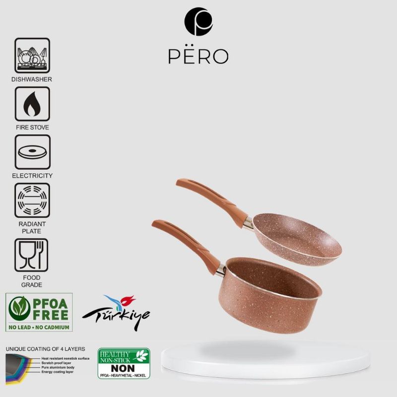 Pero set isi 2 sauce pan 18cm + frypan 18cm pink