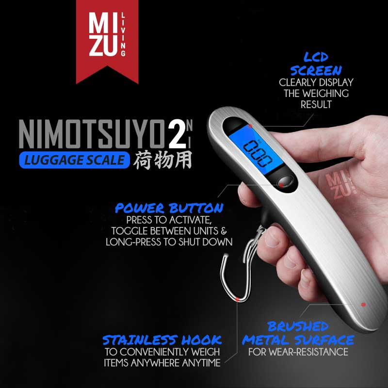 MIZU NIMOTSUYO-NI Travel Luggage Scale Timbangan Koper Bagasi Digital Timbangan Tangan Travelling Timbangan Gantung 50kg