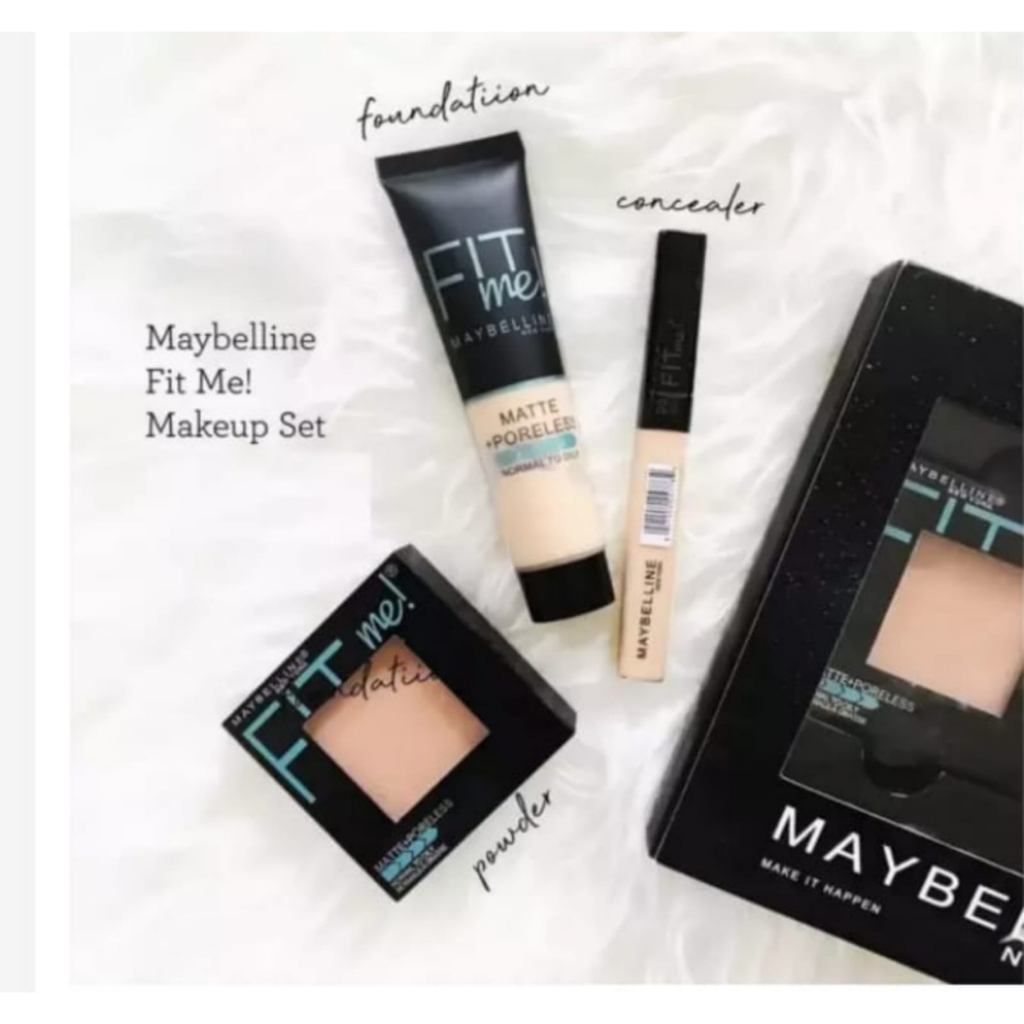 Make Up Set Maybelline Fit Me 3in1 ( Foundation + Concealer Stick + Bedak )