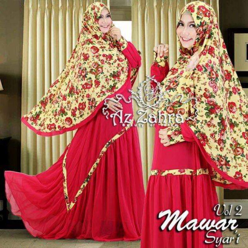 BIG SALE Brand Premium AZZAHRA MAWAR SYARI Setelan Muslimah Dress Gamis Hijab Khimar Kerudung