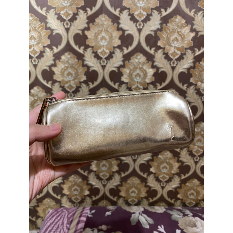 Preloved YSL Original Beaute Gold Pouch Makeup Resleting Defect Dompet Makeup Mini Bulat COD