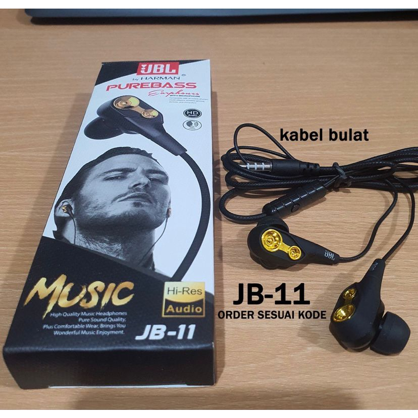 Handsfree Headset JB-11 Double Sound Headset Universal SPORTS JB11 Earphone Purebass Murah