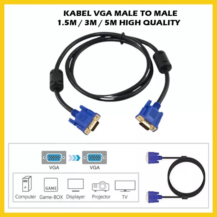 Kabel VGA Male to Male Digital 15pin 1.5m 3m 5m Cable For Komputer Monitor TV PC Laptop High Quality