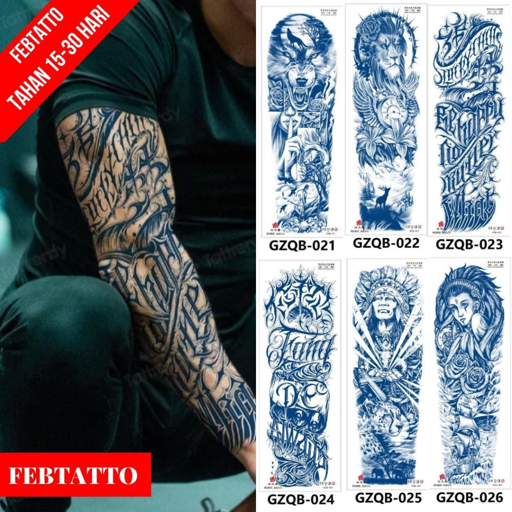 Tato Temporer Ukuran 17cm x 48cm Motif Tulisan Tribal GZQB 023 Tato Lengan Tato Dada Tato Tangan Tat