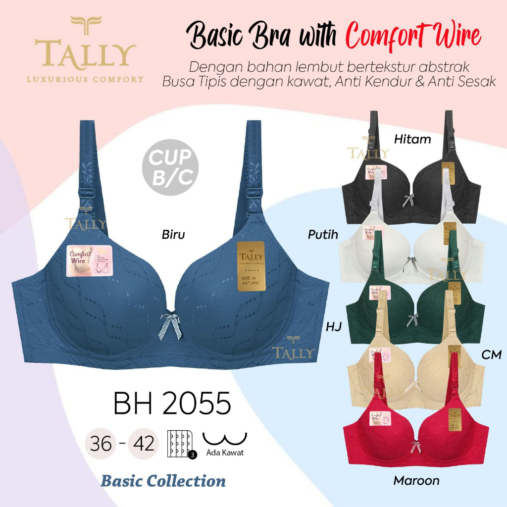 TALLY BRA BH 2055 I CUP B BESAR I BUSA TIPIS I ADA KAWAT I KAIT 3 I SIZE 36 - 42