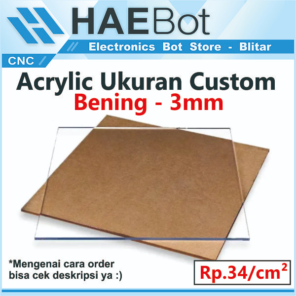 [HAEBOT] Akrilik 3mm Bening Transparan Ukuran Potongan Custom Acrylic Clear Persegi Kotak Per 5cm