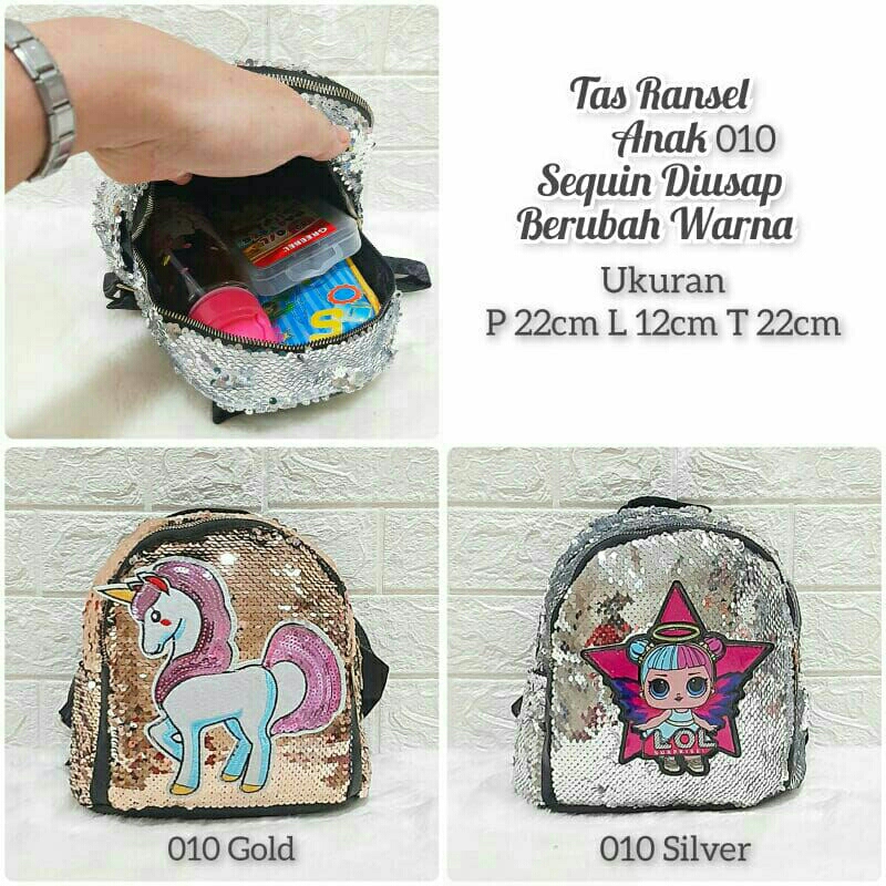 Tas Ransel Sequin 2 Gambar / Tas Sequin LOL Unicorn / Tas Ransel Anak Sekolah LOL / Tas Sequin