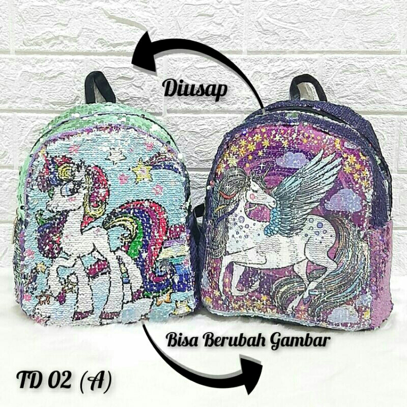 Tas Ransel Sequin 2 Gambar / Tas Sequin LOL Unicorn / Tas Ransel Anak Sekolah LOL / Tas Sequin