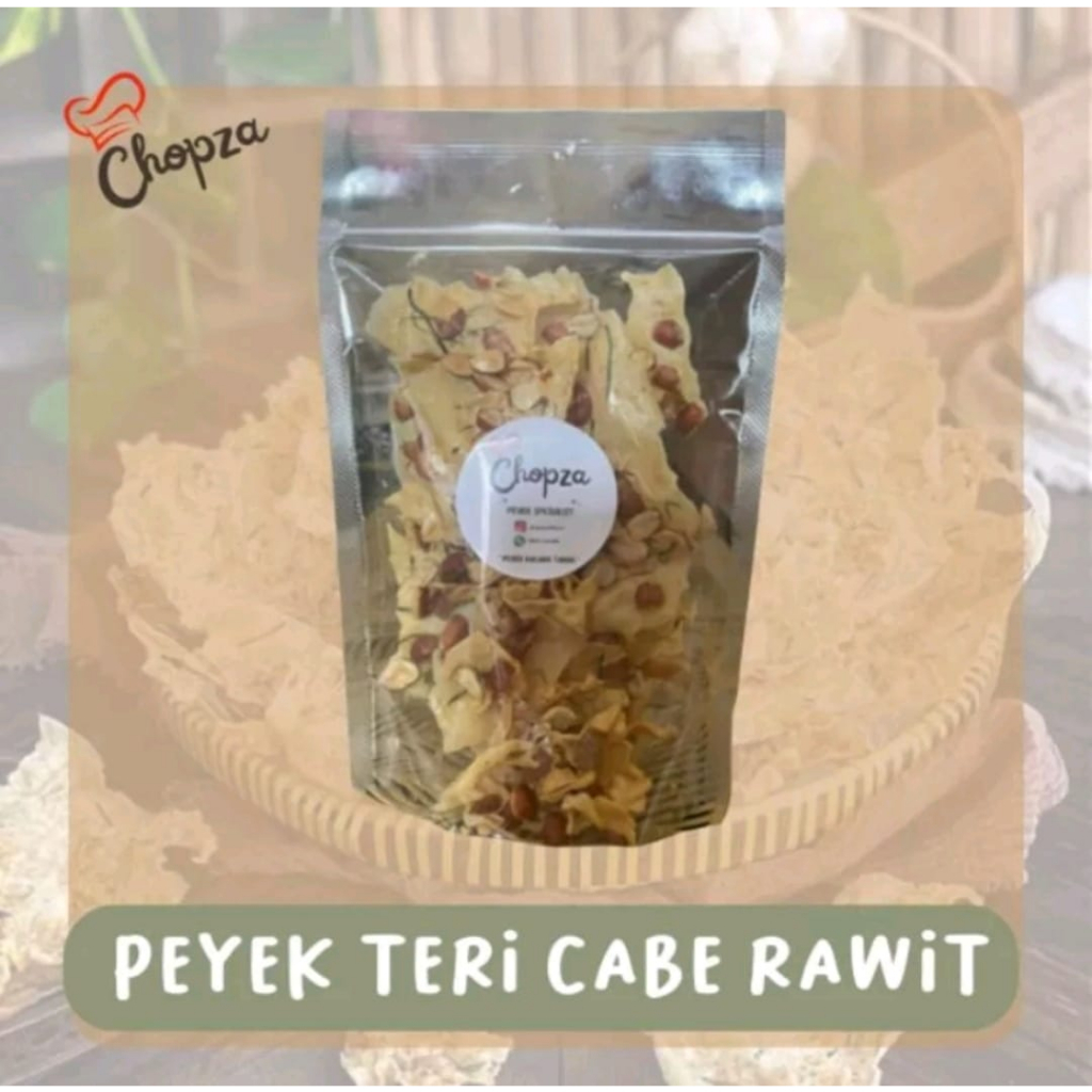 

Chopza Peyek / Peyek Teri Cabe Rawit Pouch 100 GR / Cemilan home made / Rempeyek Renyah / Cemilan sehat