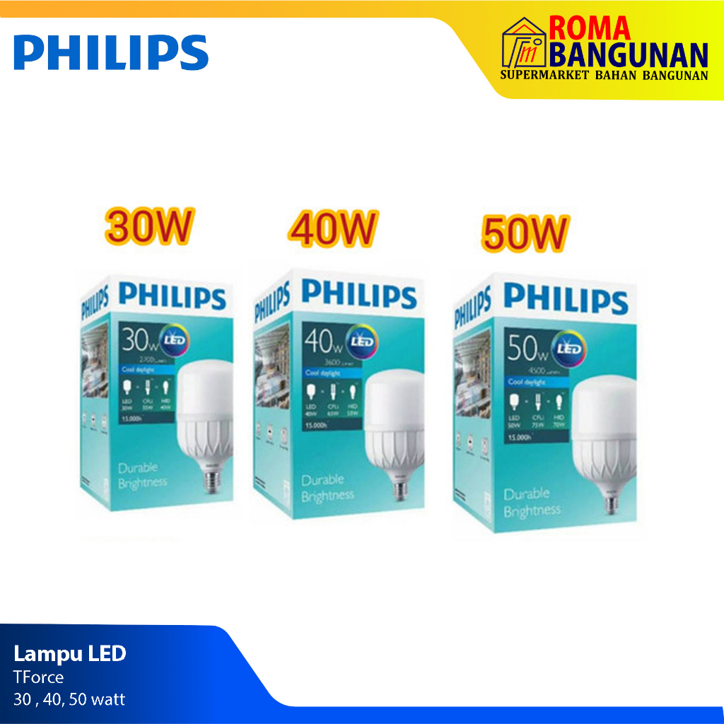 Philips Lampu Led / Lampu Tforce T force Core 30W 40W 50W Watt E27 6500K Cool Daylight