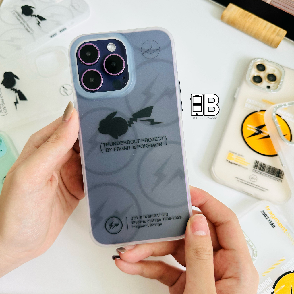 Fragment Design Casing Pokemon Petir Thunderbolt Pikachu Matte Case iPhone X XR XS 11 12 13 14 PRO MAX