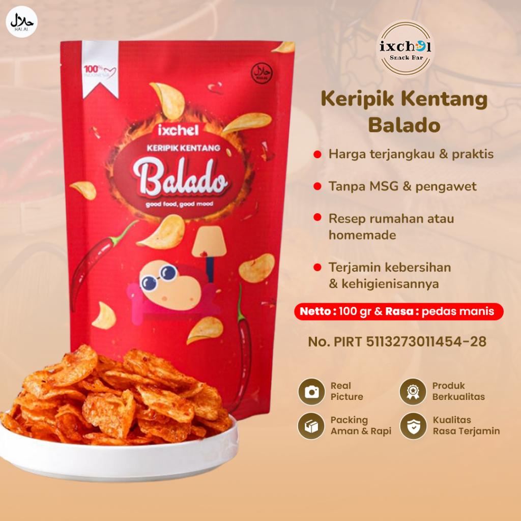 

Keripik Kentang Balado Rasa Pedas Kemasan 100GR Makanan Cemilan Kripik Homemade