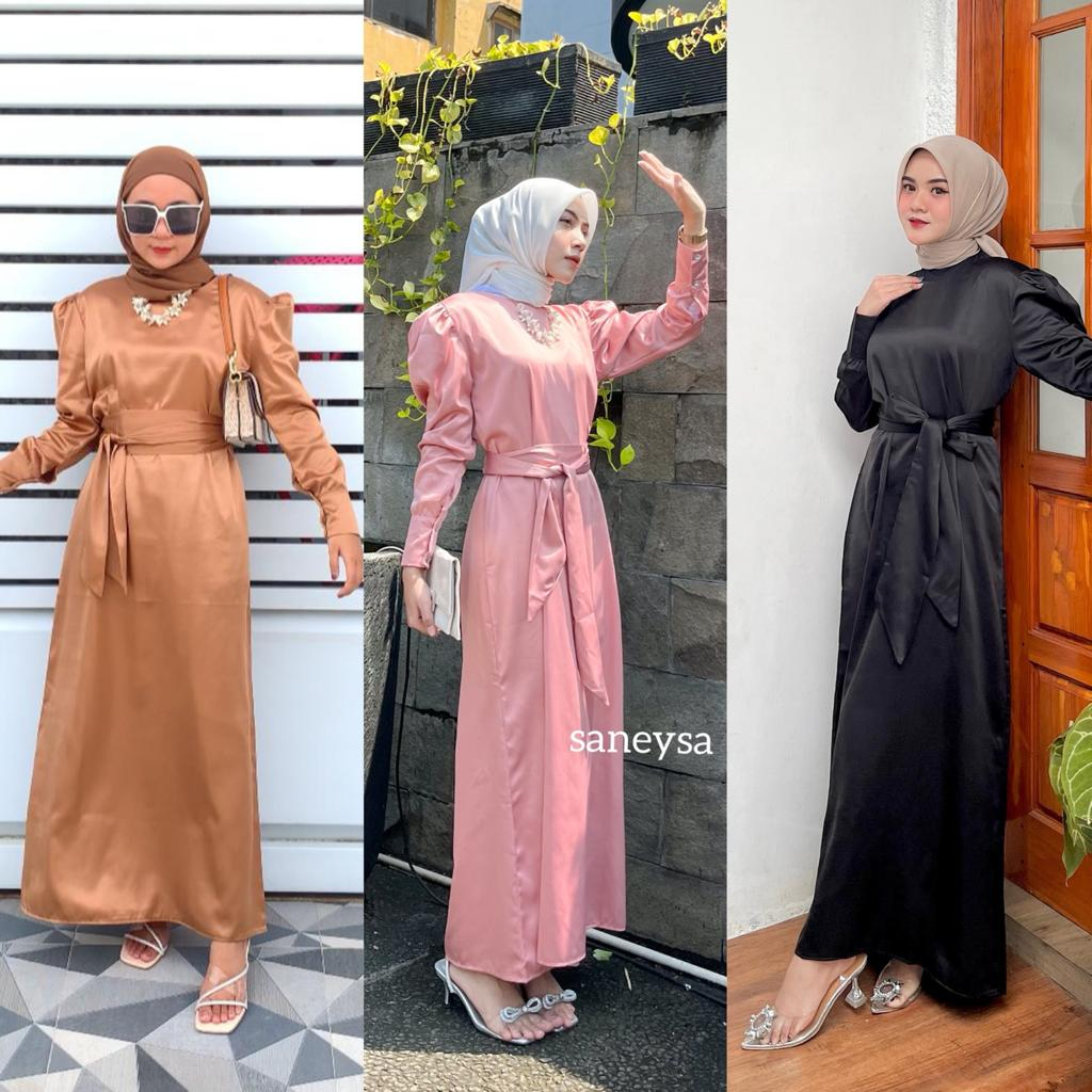 Arabella Silk Dress Satin - Dress Kondangan - Gamis Kondangan - Outfit Kondangan - Gamis Lebaran - Dress Korean Style - Dress Pesta - Dress Wanita