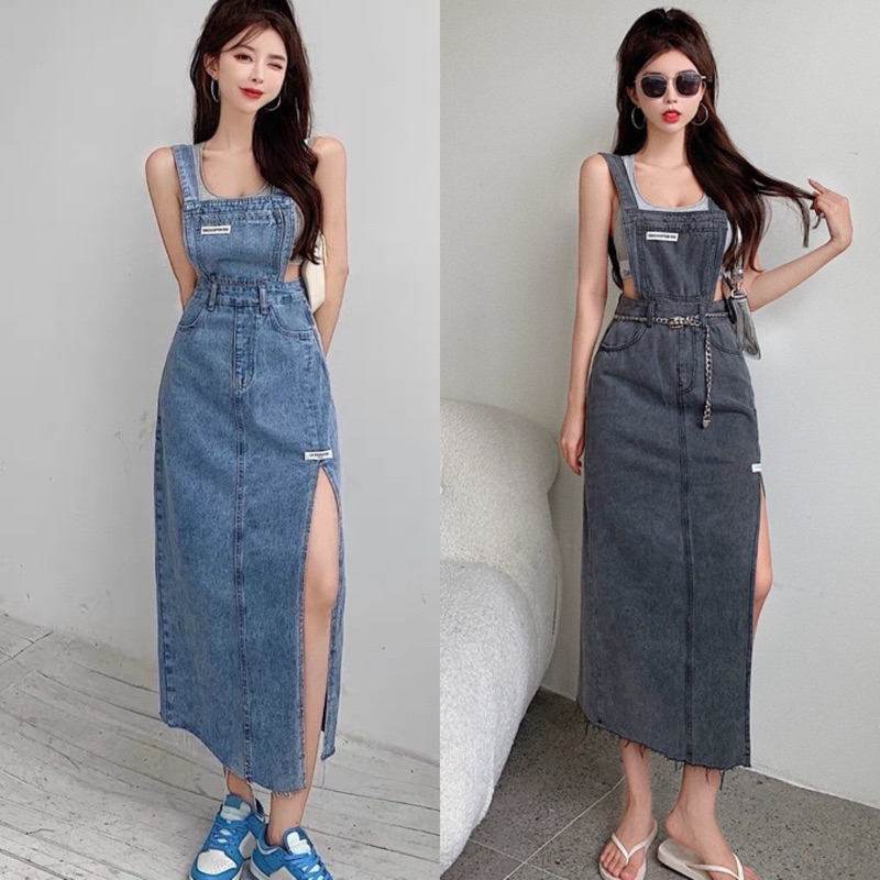 OVERALL SKIRT DENIM ROK KODOK WANITA  SPLIT MX568